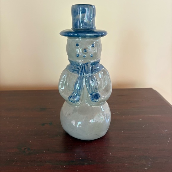 BBP Beaumont Brothers Pottery Blue Salt Glaze Snowman Figurine 8” - Picture 1 of 9